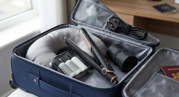 Compact hair straighteners designed for easy packing in a carry-on suitcase