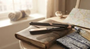 Compact and portable titanium hair straighteners ideal for holiday travel and quick touch-ups on the go.