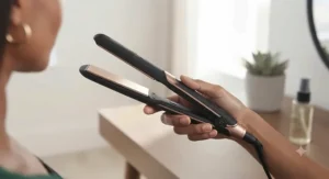 Ergonomic titanium hair straighteners designed for comfort and ease of use during daily styling routines.
