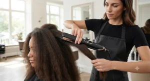Using fast heating professional hair straighteners on thick hair