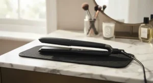 The ghd platinum plus styler resting on a heat-resistant mat showing auto-sleep function