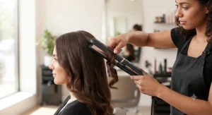 Demonstrating how to create loose curls with professional hair straighteners