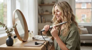Using wand-style curling tongs to create casual beach waves