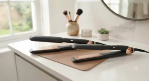 Comparison view of wide plate straighteners next to standard hair straighteners