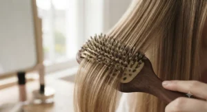 Natural boar bristle hair brush for fine hair adding shine and smoothness to straight hair