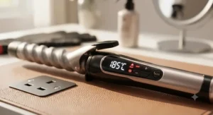 Digital LED temperature display settings on a professional spiral curling iron