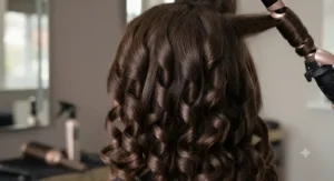 Detailed view of perfectly defined tight ringlets styled using a spiral curling iron