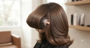 Close-up of glossy, blow-dried hair styled using the best multi-styler hair tool for everyday volume