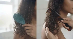 A comparison of a wet brush for curly hair and a wide-tooth comb for effective curl management.