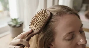 Eco-friendly wooden pin hair brush for fine hair massaging a sensitive scalp gently