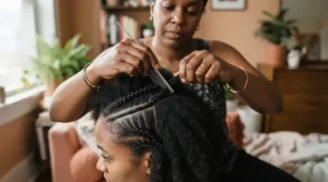Creating neat braids with a durable rat tail comb featuring a fine metal pin