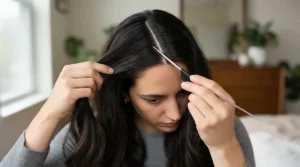 Using a fine tooth comb for wig application to achieve a sleek parting before going out in Manchester.