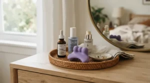 Adding a budget scalp massage tool like a handheld scalp massager under £15 to a vanity table