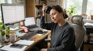 Taking a work break with an affordable scalp massager for relaxation and stress relief
