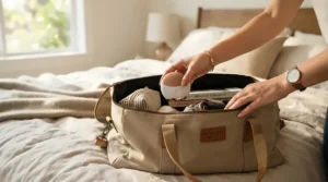 Packing a cheap handheld scalp massager under £15 into an overnight travel washbag