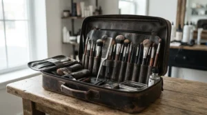 A sturdy metal tail comb packed inside a professional hairdresser's tool kit