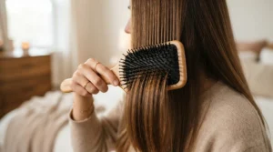 Large paddle brush smoothing and straightening long hair for a sleek everyday look