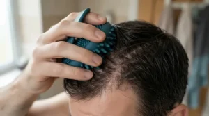 Using a scalp scraper for buildup to target clogged follicles and flaky skin