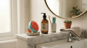 Incorporating a scalp scrubber for dandruff into a weekly hair wash day routine.