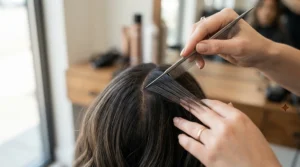 Sectioning hair neatly before using a teasing comb for backcombing